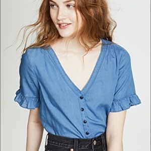 Madewell Jean button down top ruffle sleeve